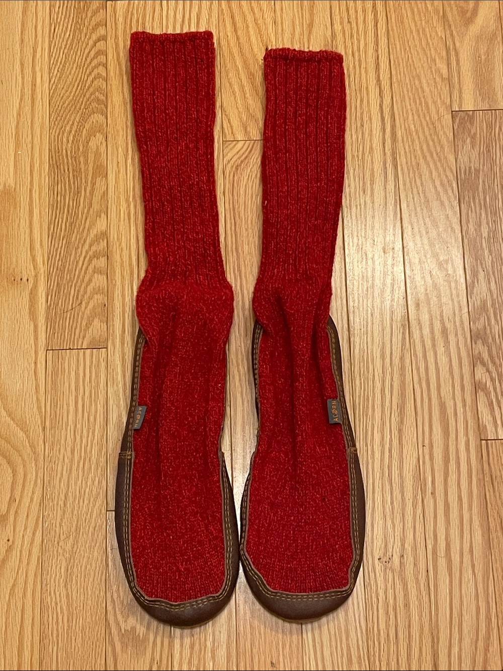 EUC Acorn Original Wool Slipper Sock Booties Red Slouch Suede M 9-10 / W 11-12